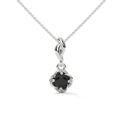 0.65 Ct Round Cut Black Diamond Solitaire Pendant in White Gold