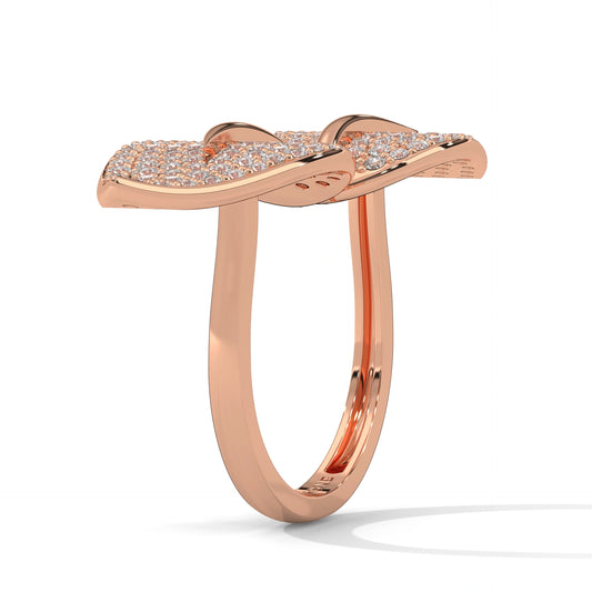 Side view of 1.50 carat leaf design lab diamond ring in rose gold.