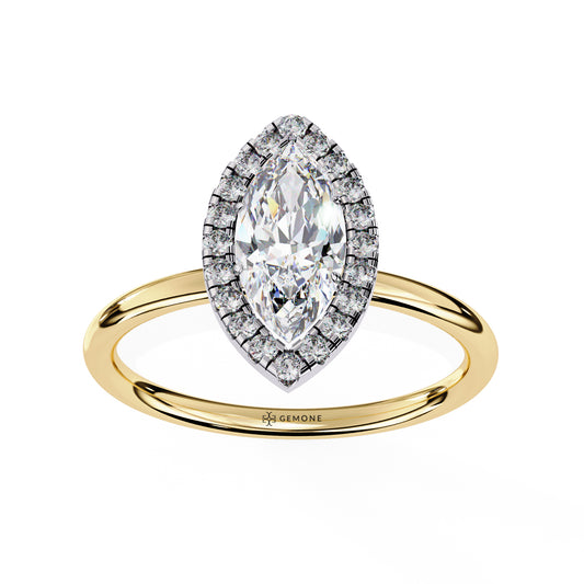 1 Carat Marquise Cut Halo Diamond Engagement Ring In Yellow Gold
