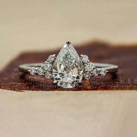 1 Carat Pear Cut Cluster Lab Diamond Engagement Ring