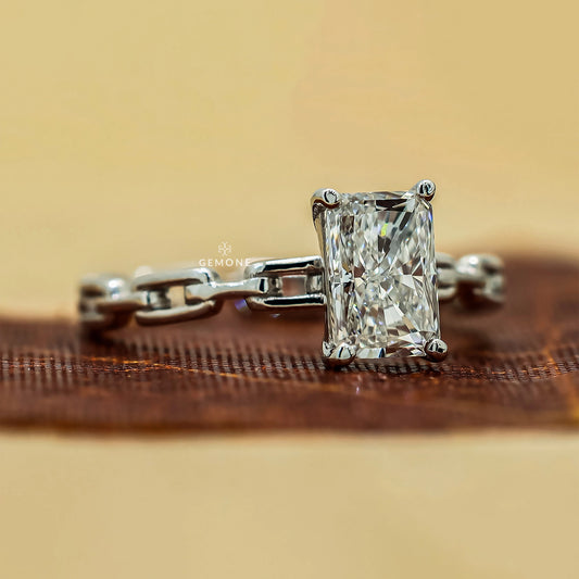 1 Carat Radiant Cut Lab Grown Diamond Cuban Link Ring