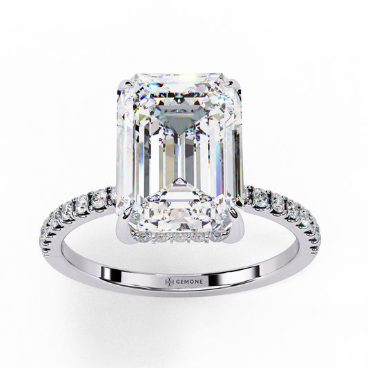 2.80 Carat Emerald Cut Hidden Halo Lab Diamond Engagement Ring In White Gold