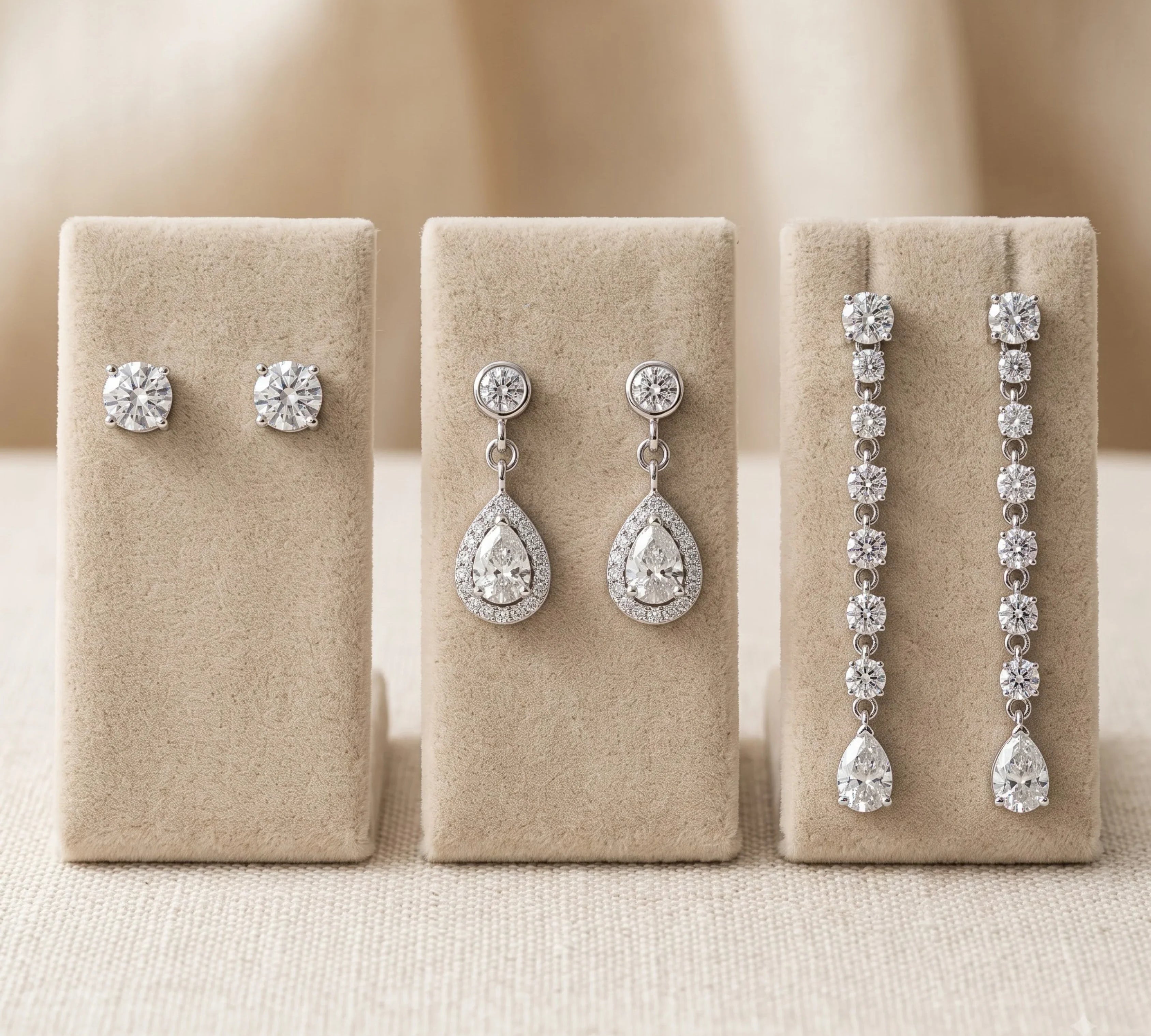 Diamond Stud, Diamond Hoop and Diamond Dangle earrings