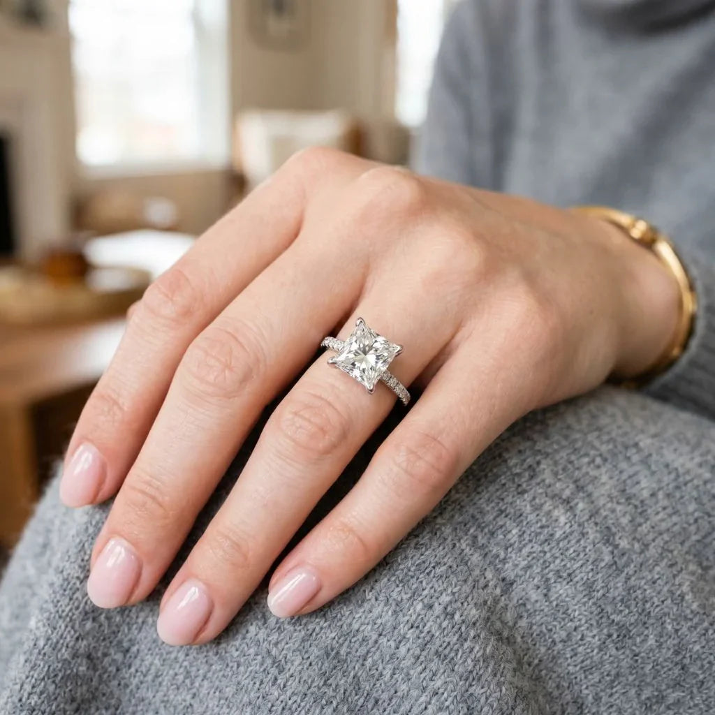stackable princess cut lab-grown diamond bands for desk-to-dinner