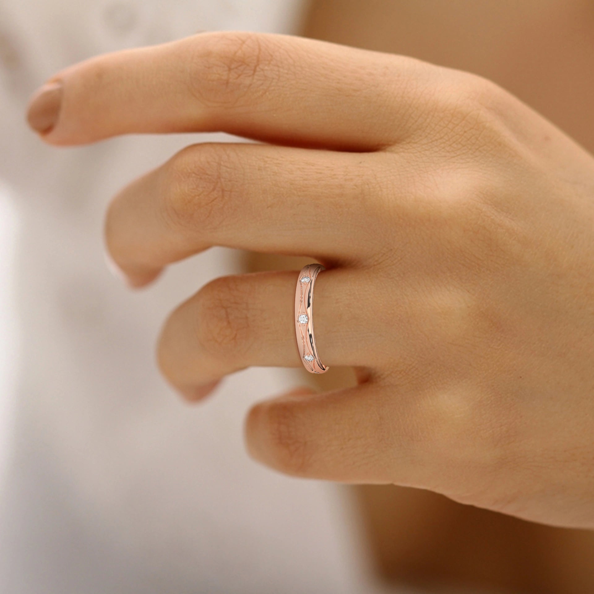 0.08 Ct Lab Diamond Contour Wedding Band Rose Gold