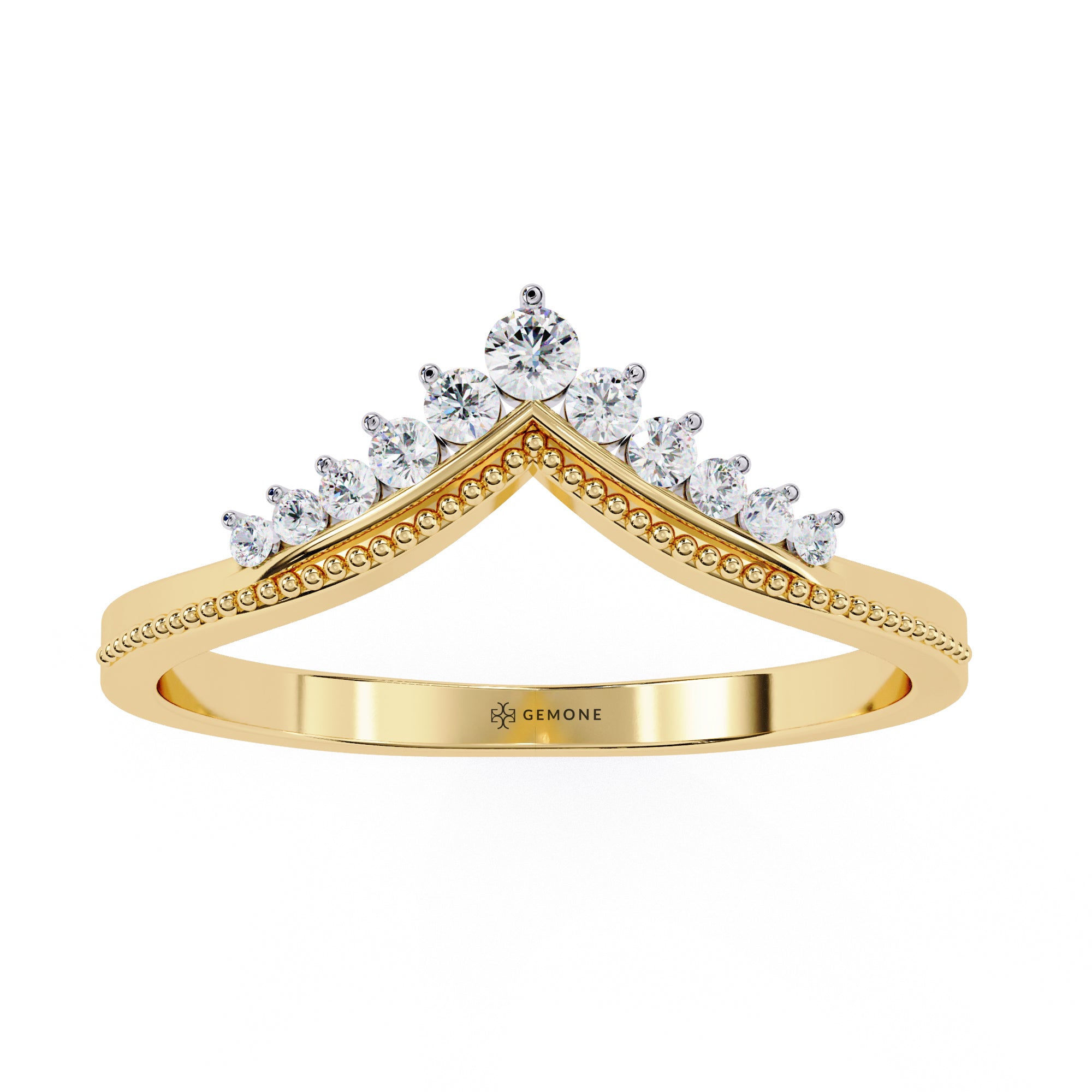 0.15 Carat Round Cut Curved Diamond Wedding Band In Yellow Gold ring size