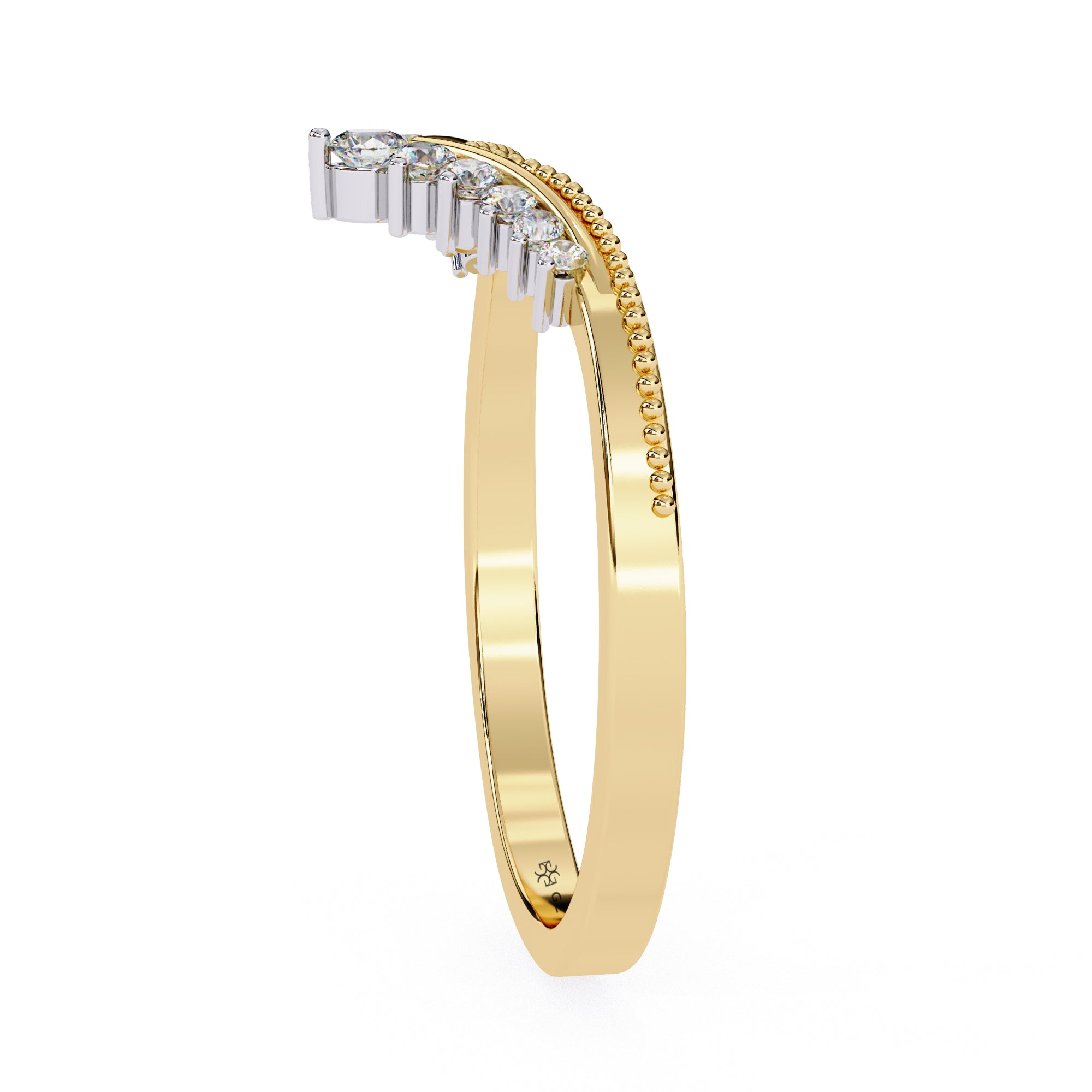 0.15 Carat Round Cut Curved Diamond Wedding Band In Yellow Gold ring size