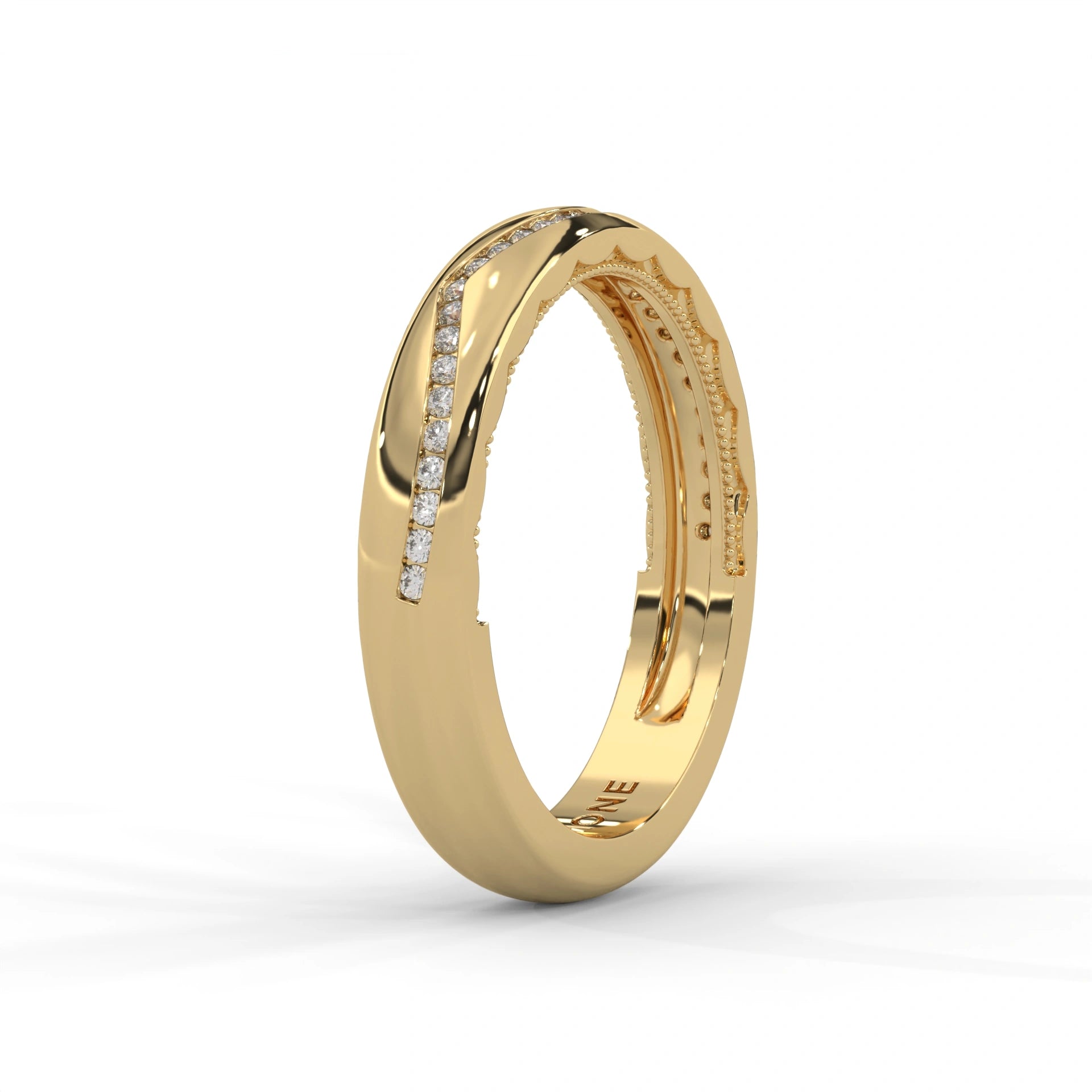0.16 Ct Lab Diamond Curved Wedding Band Yellow Gold