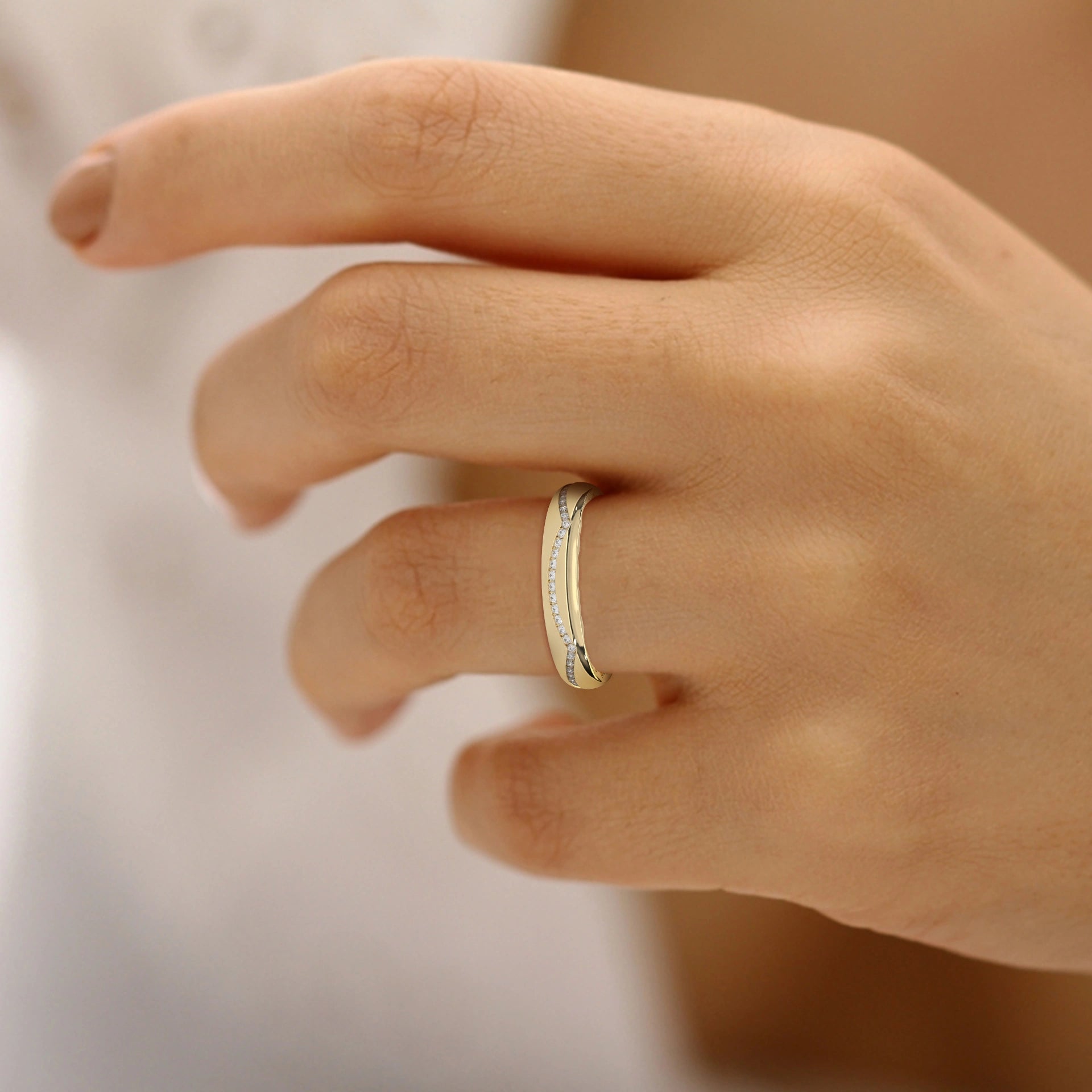 0.16 Ct Lab Diamond Curved Wedding Band Yellow Gold