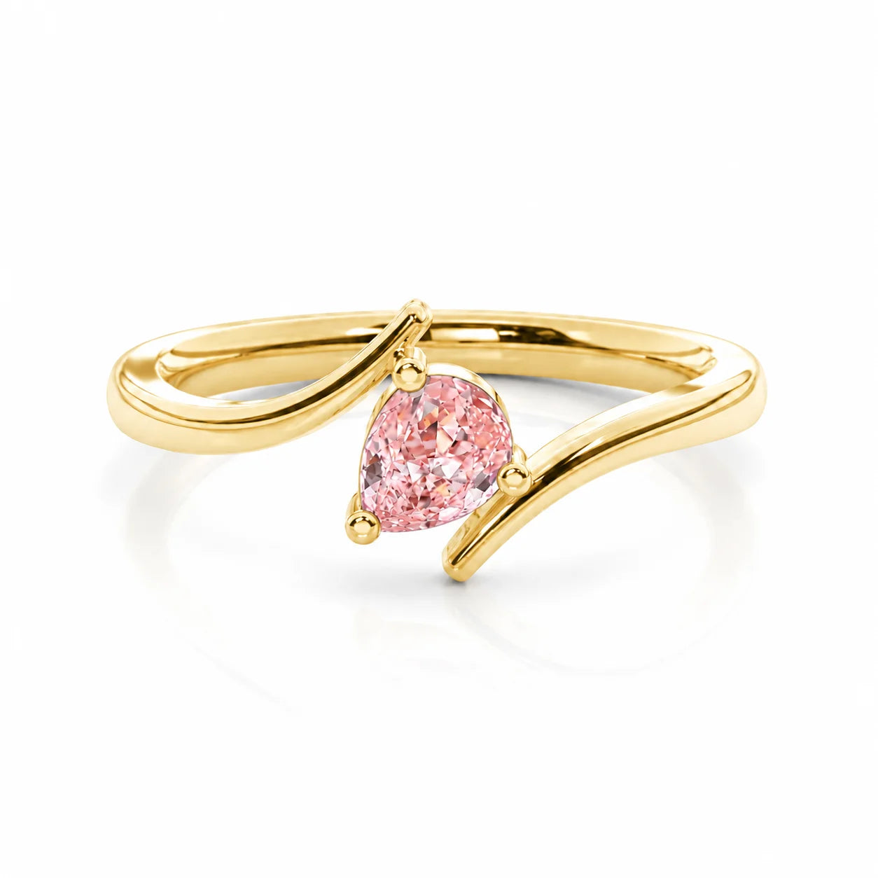 0.21 Carat Pink Pear Bypass Ring 18K Yellow Gold
