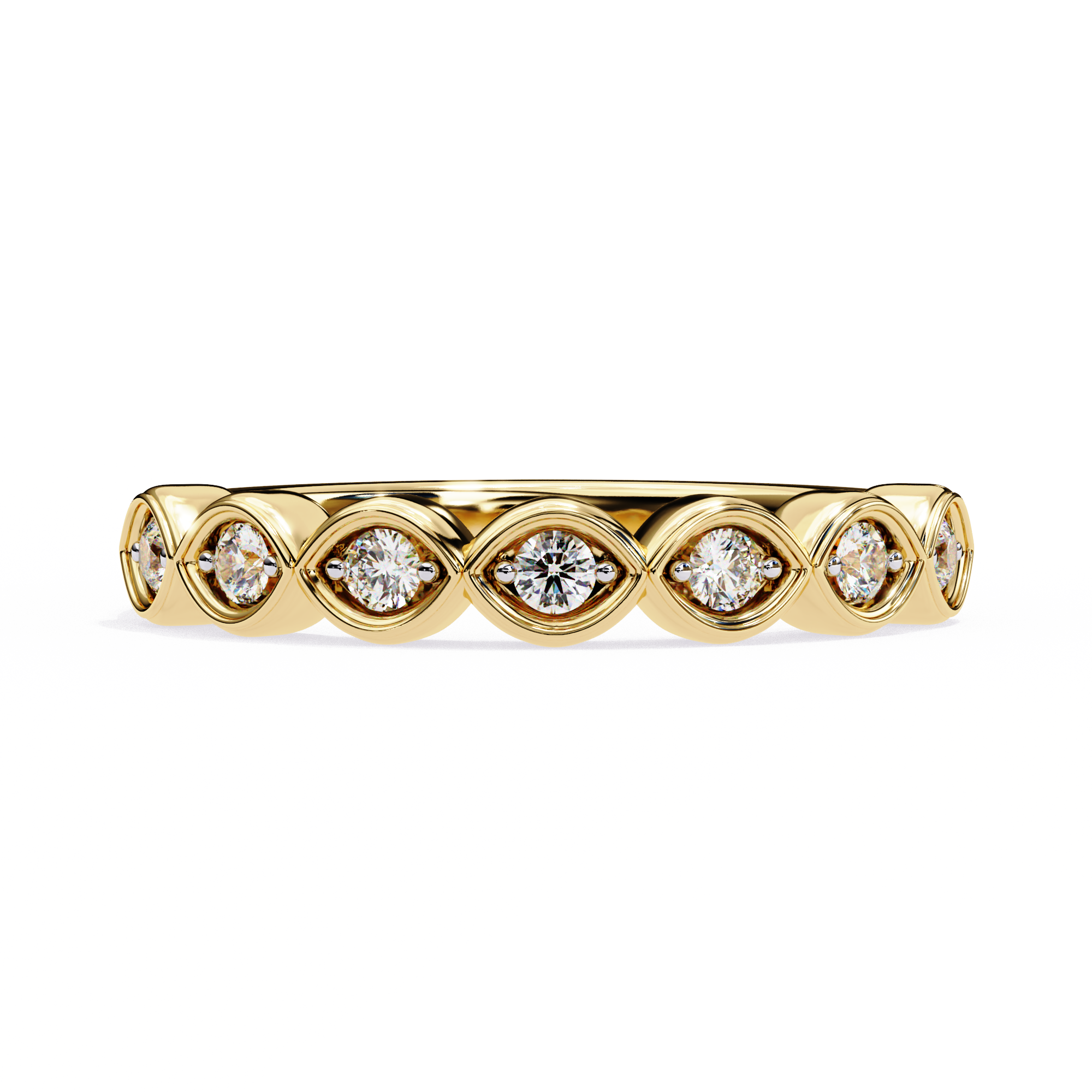 0.21 Carat Round Shape 7 Stone Diamond Wedding Band 18K Yellow Gold Natural Diamond Diamond Wedding Bands