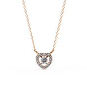 Round Lab Diamond Heart Halo Necklace In Yellow Gold 18K Rose Gold Natural Diamond
