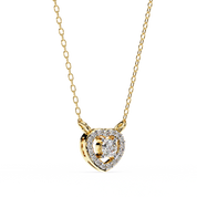 Round Lab Diamond Heart Halo Necklace In Yellow Gold