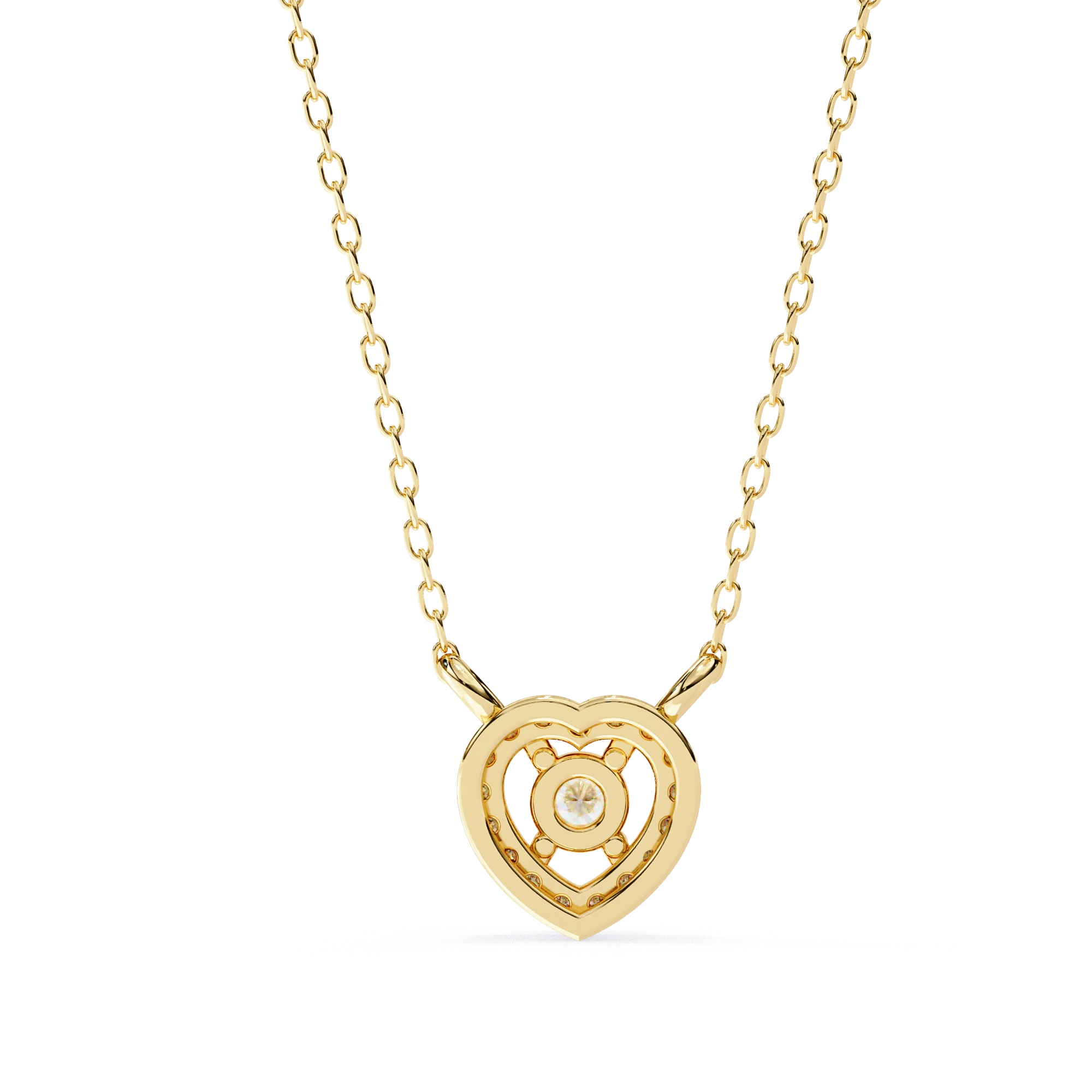Round Lab Diamond Heart Halo Necklace In Yellow Gold