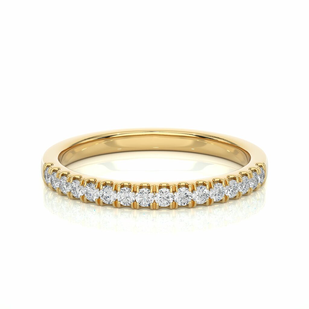 0.25 Ct Round Cut Prong Setting Diamond Half Eternity Wedding Band 18K Yellow Gold Natural Diamond