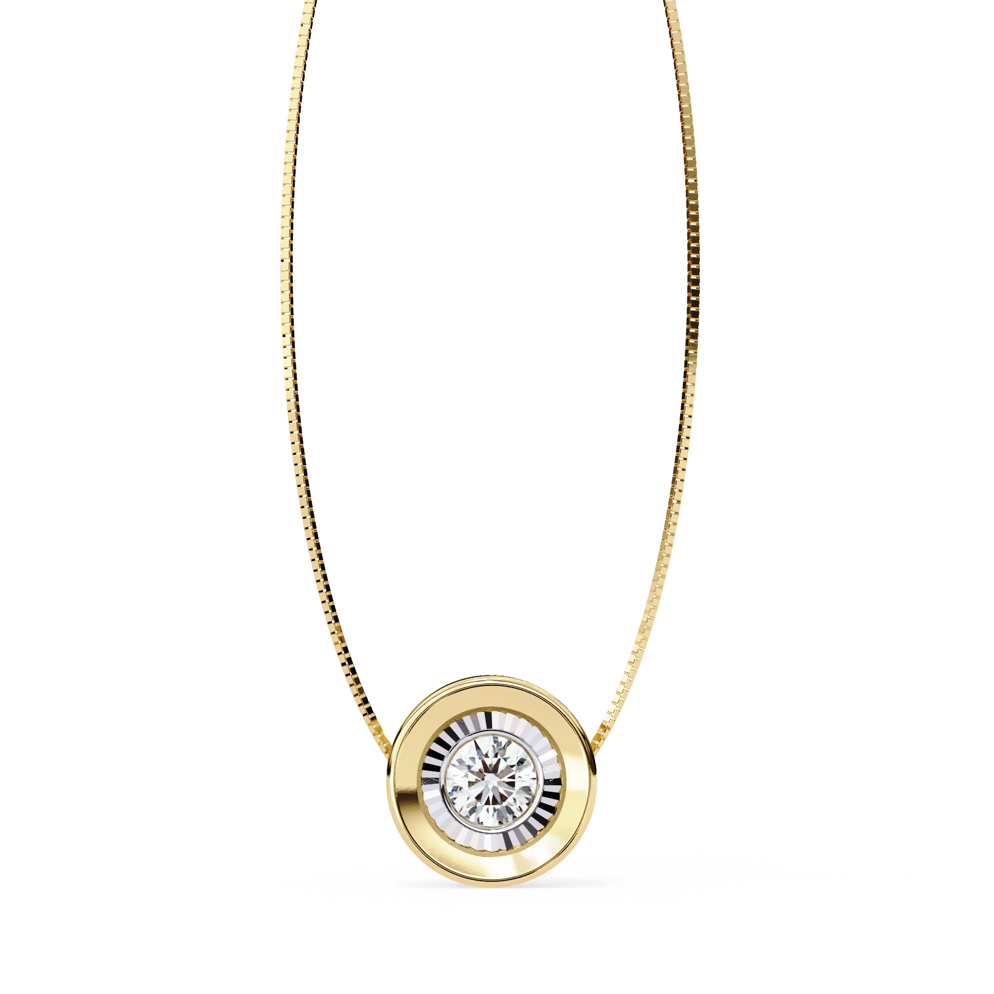 0.25 Ct Round Lab Diamond Two-Tone Bezel Pendant 18K Yellow Gold Natural Diamond