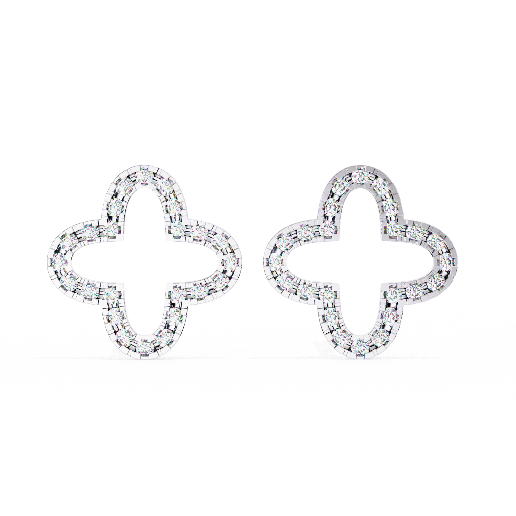 0.29 Carat Clover Shape Pavé Diamond Stud Earrings 18K White Gold Natural Diamond