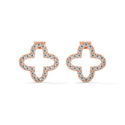 0.29 Carat Clover Shape Pavé Diamond Stud Earrings 18K Rose Gold Natural Diamond