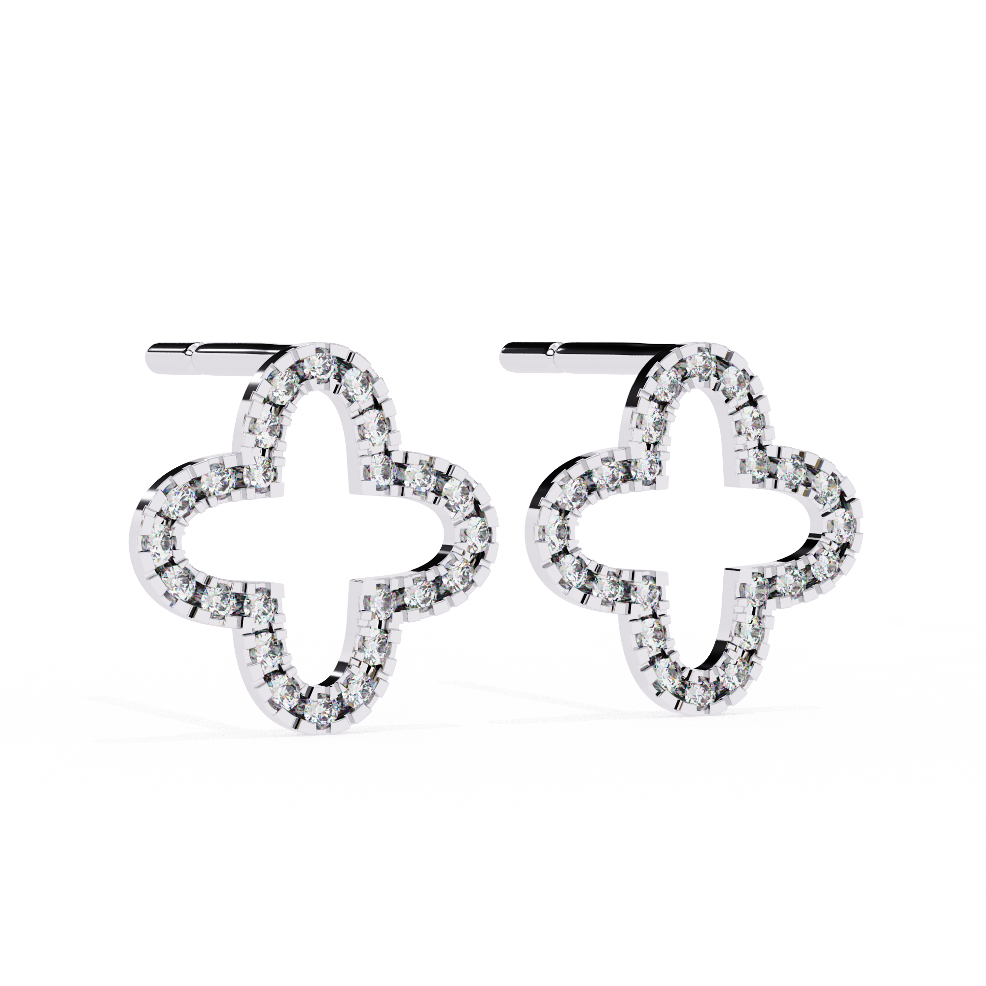 0.29 Carat Clover Shape Pavé Diamond Stud Earrings