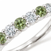 Close up view of 0.32ct Round Green &amp; White Diamond Half Eternity Band