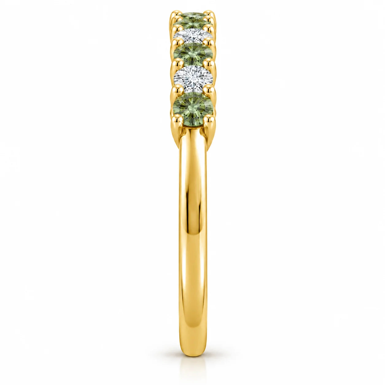 Side view of 0.32ct Round Green &amp; White Diamond Half Eternity Band