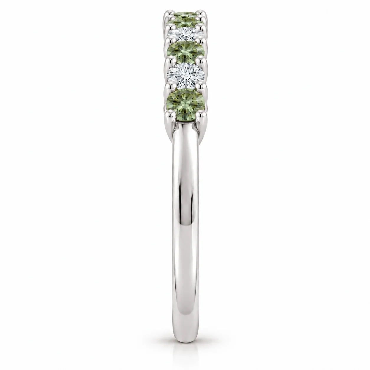 Side View of 0.32ct Round Green &amp; White Diamond Half Eternity Band