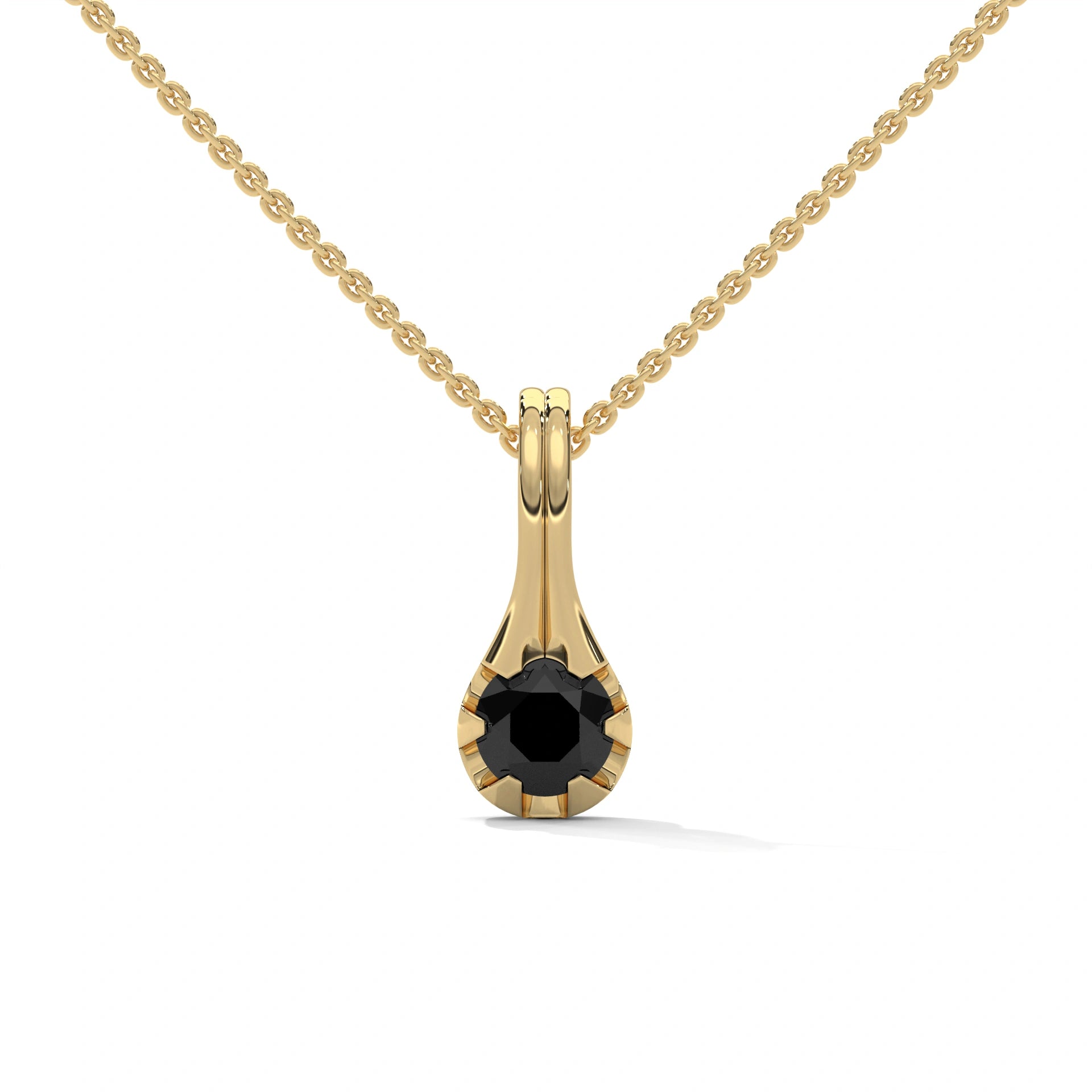 0.33 Ct Black Diamond Solitaire Pendant Necklace in Gold 18K Yellow Gold