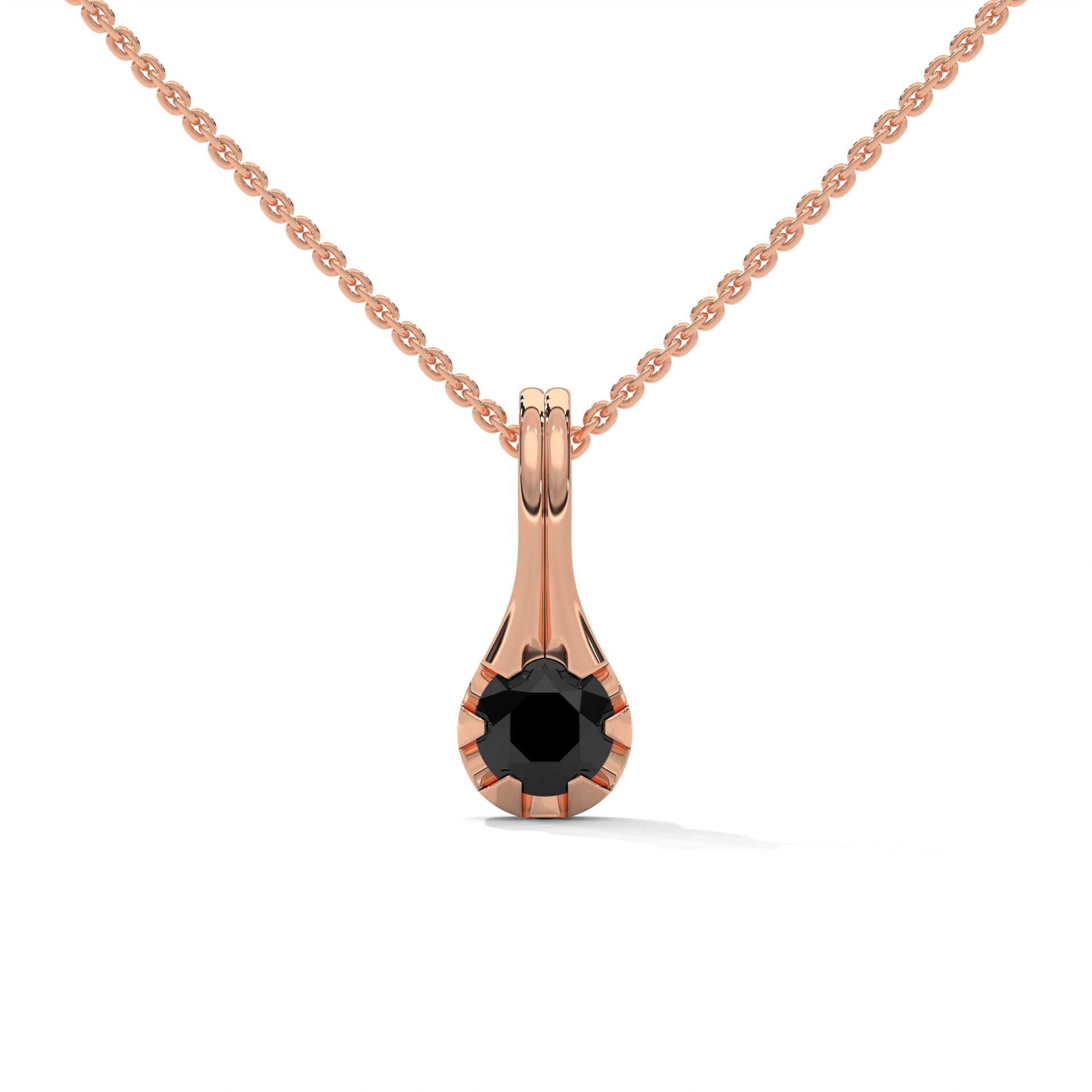 0.33 Ct Black Diamond Solitaire Pendant Necklace in Gold 18K Rose Gold
