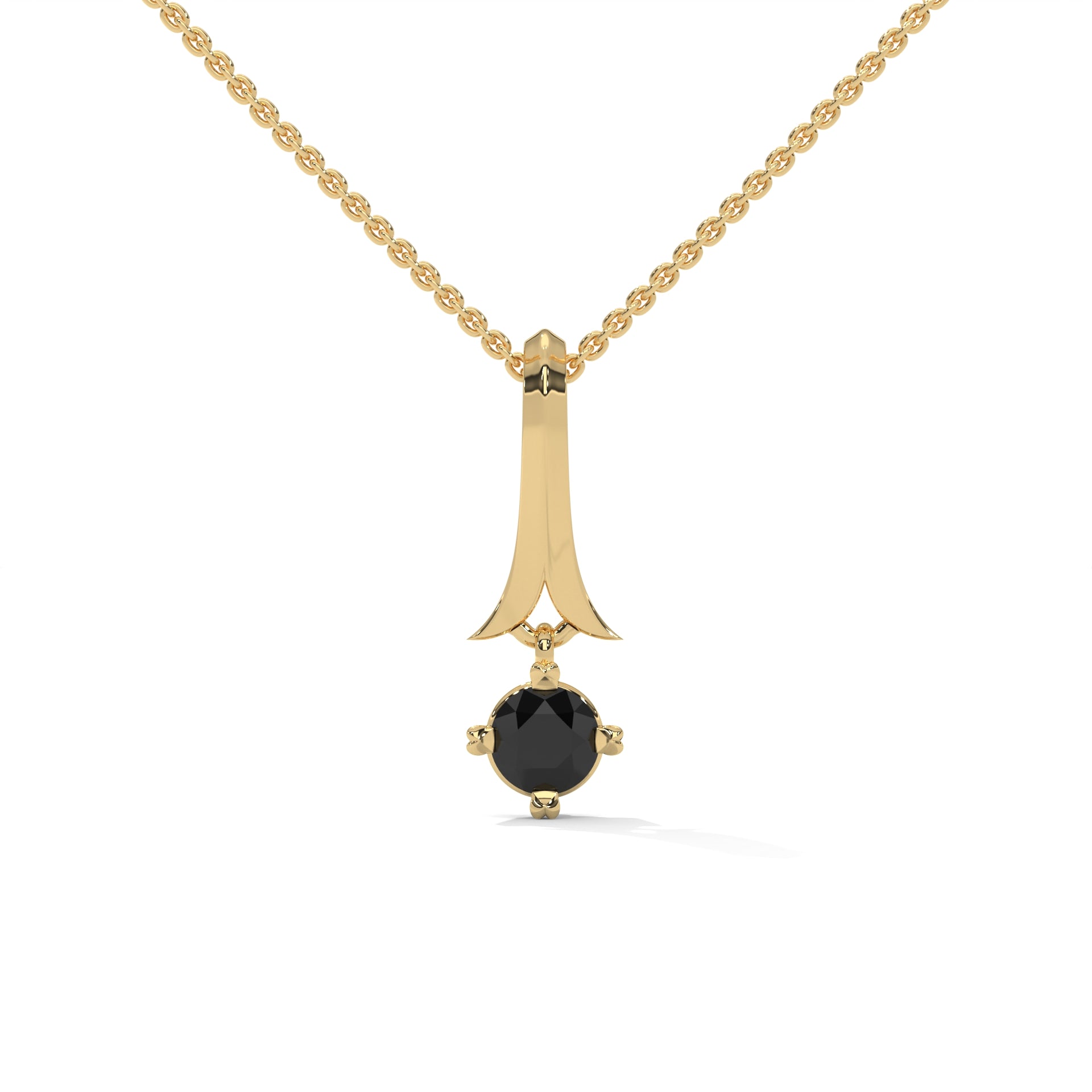 0.33 Ct Round Cut Diamond Solitaire Black Diamond Pendant 18K Yellow Gold