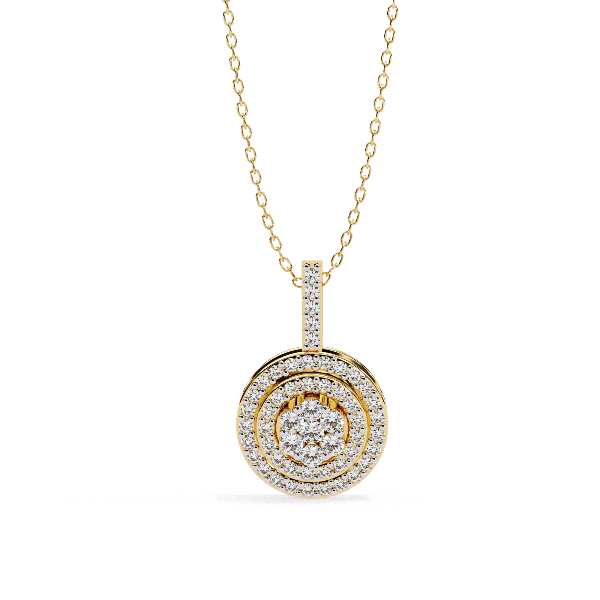 0.33 Ct Lab Diamond Triple Halo Cluster Pendant 18K Yellow Gold Natural Diamond