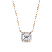 Round Lab Diamond Halo Necklace In Yellow Gold 18K Rose Gold Natural Diamond