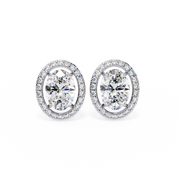 3.20 Carat Oval Diamond Halo Stud Earrings in Gold Lab Diamond