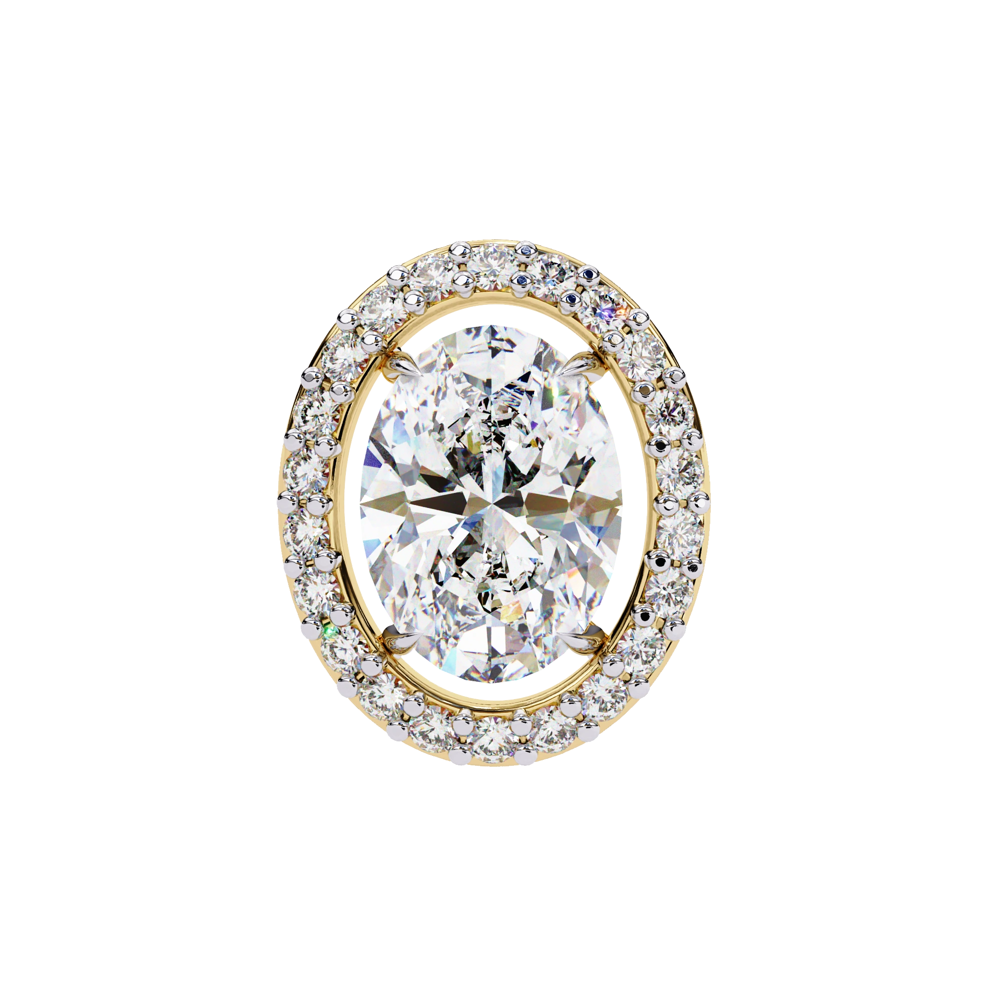 3.20 Carat Oval Diamond Halo Stud Earrings in Gold