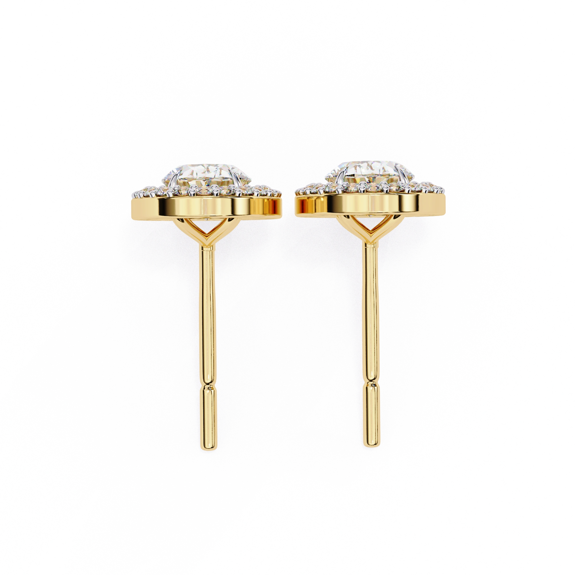 3.20 Carat Oval Diamond Halo Stud Earrings in Gold