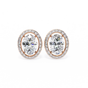 3.20 Carat Oval Diamond Halo Stud Earrings in Gold Lab Diamond