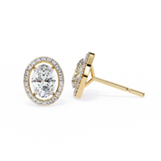 3.20 Carat Oval Diamond Halo Stud Earrings in Gold