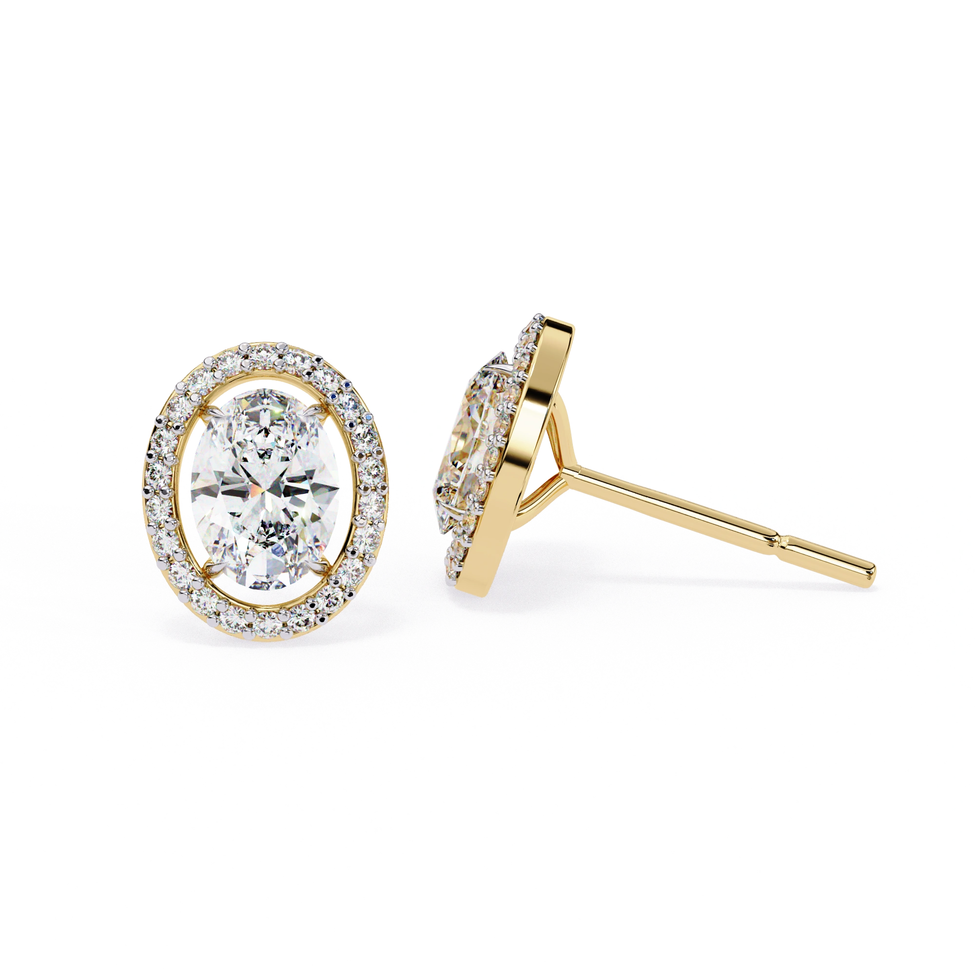 3.20 Carat Oval Diamond Halo Stud Earrings in Gold