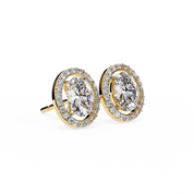 3.20 Carat Oval Diamond Halo Stud Earrings in Gold