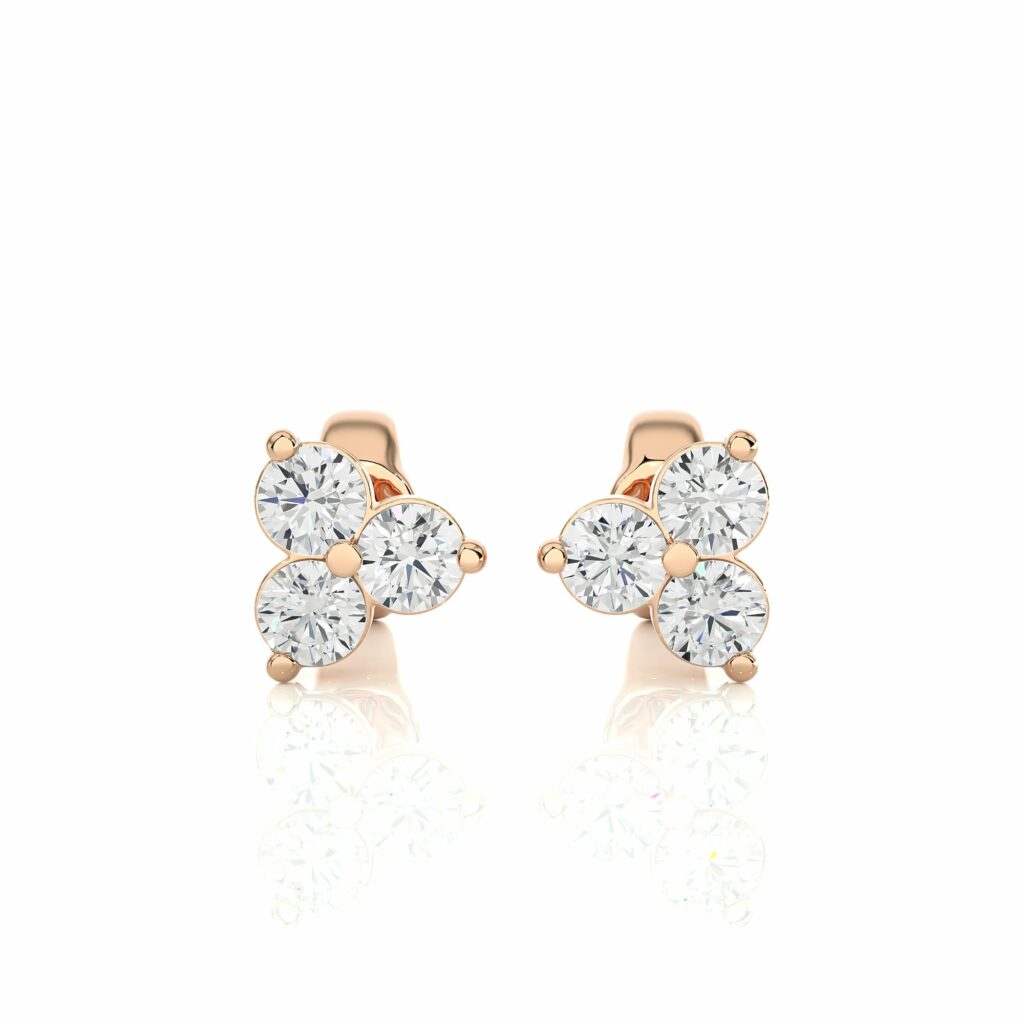 0.47 Ct Three Round Prong Setting Diamond Stud Earrings 18K Rose Gold Natural Diamond