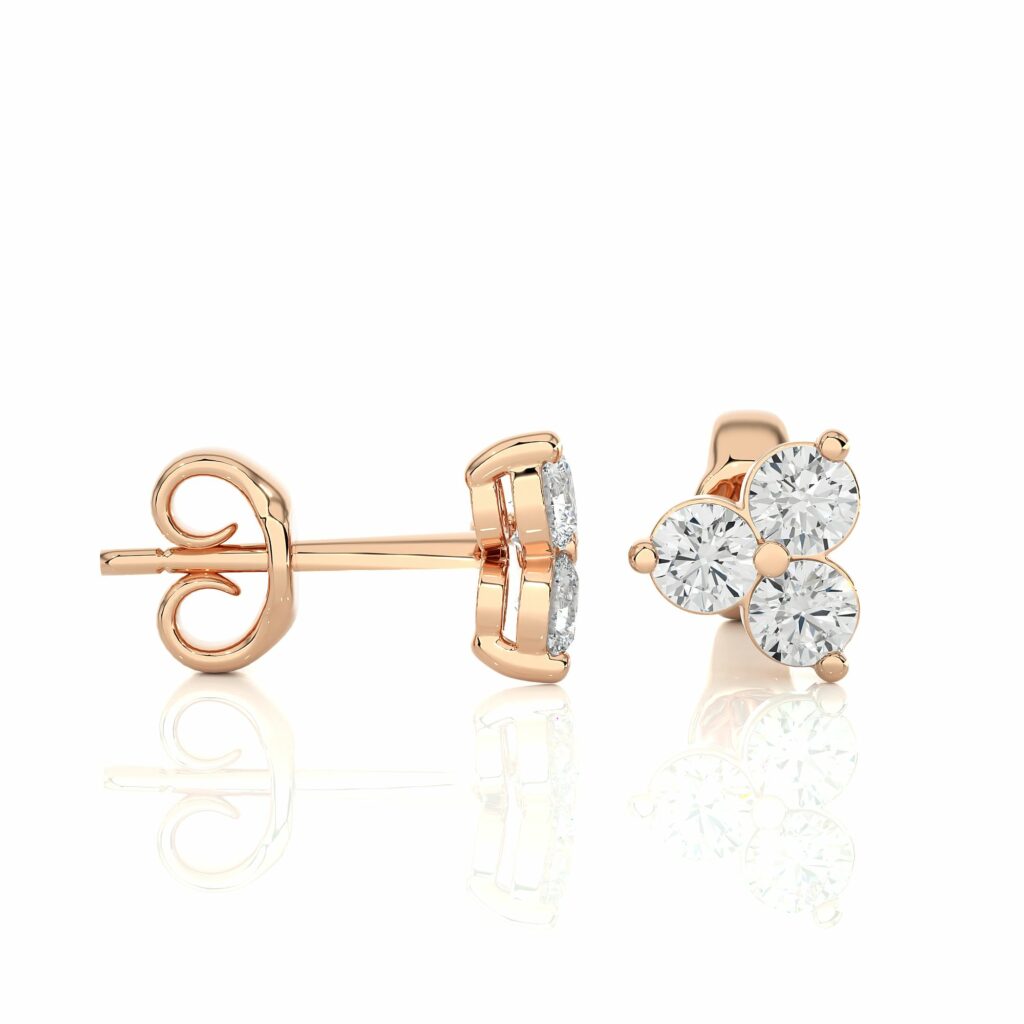 0.47 Ct Three Round Prong Setting Diamond Stud Earrings