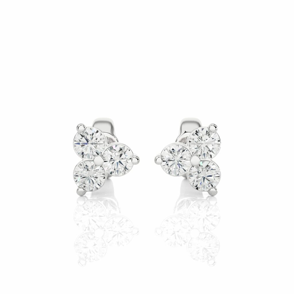 0.47 Ct Three Round Prong Setting Diamond Stud Earrings 950 Platinum Natural Diamond