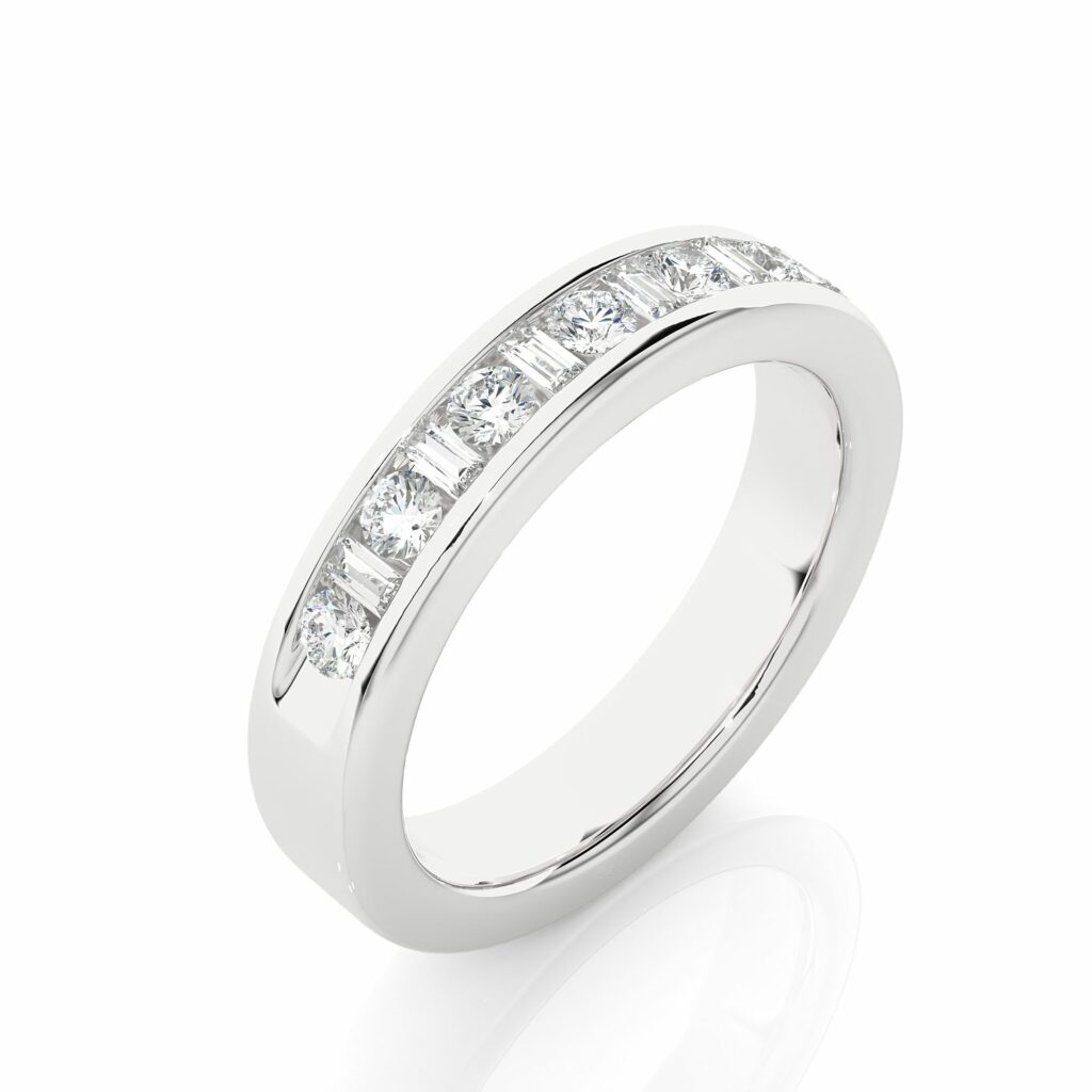 1 Ct Round And Baguette Cut Bezel Set Diamond Wedding Band Diamond Wedding Bands