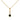 Front view of Yellow gold pendant with round black diamond and two white diamonds in a vertical bezel setting on a rope chain.