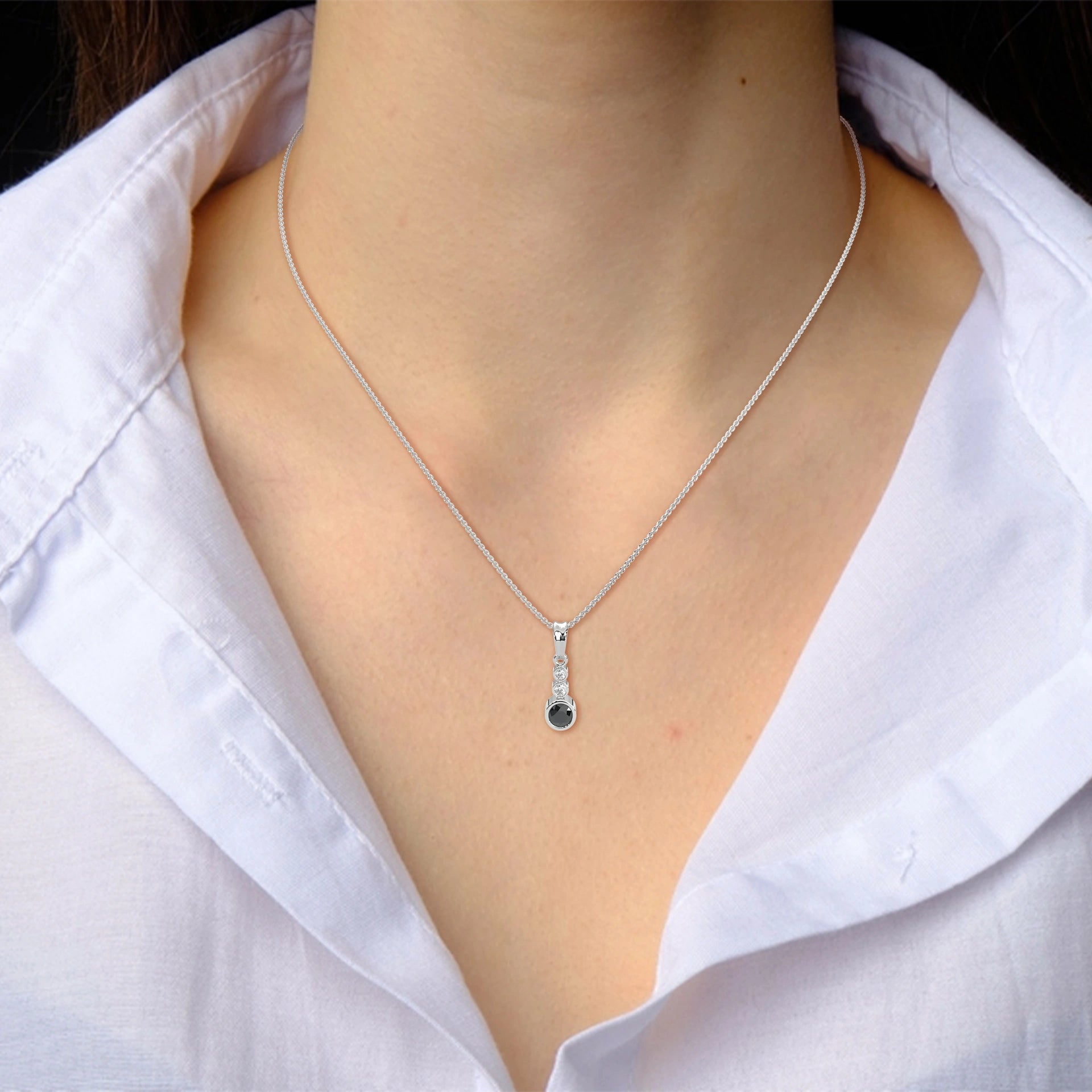 0.39 Ct Three Stone Black And White Diamond Pendant