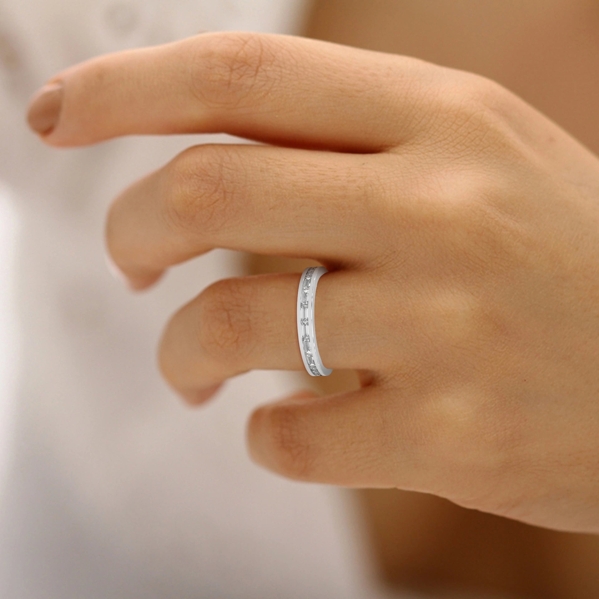 0.47 Ct Baguette Lab Diamond Wedding Band White Gold