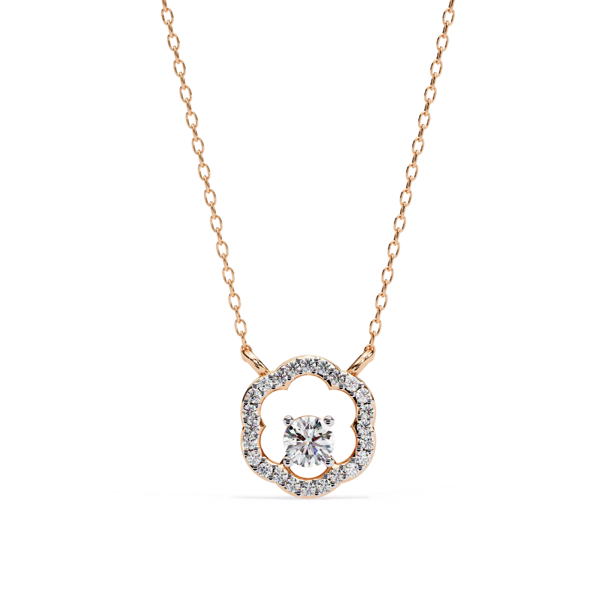 0.50 Ct Round Cut Lab Diamond Quatrefoil Necklace In Yellow Gold 18K Rose Gold Natural Diamond