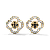 0.32 Carat Black Diamond Cluster Halo Stud Earrings 18K Yellow Gold