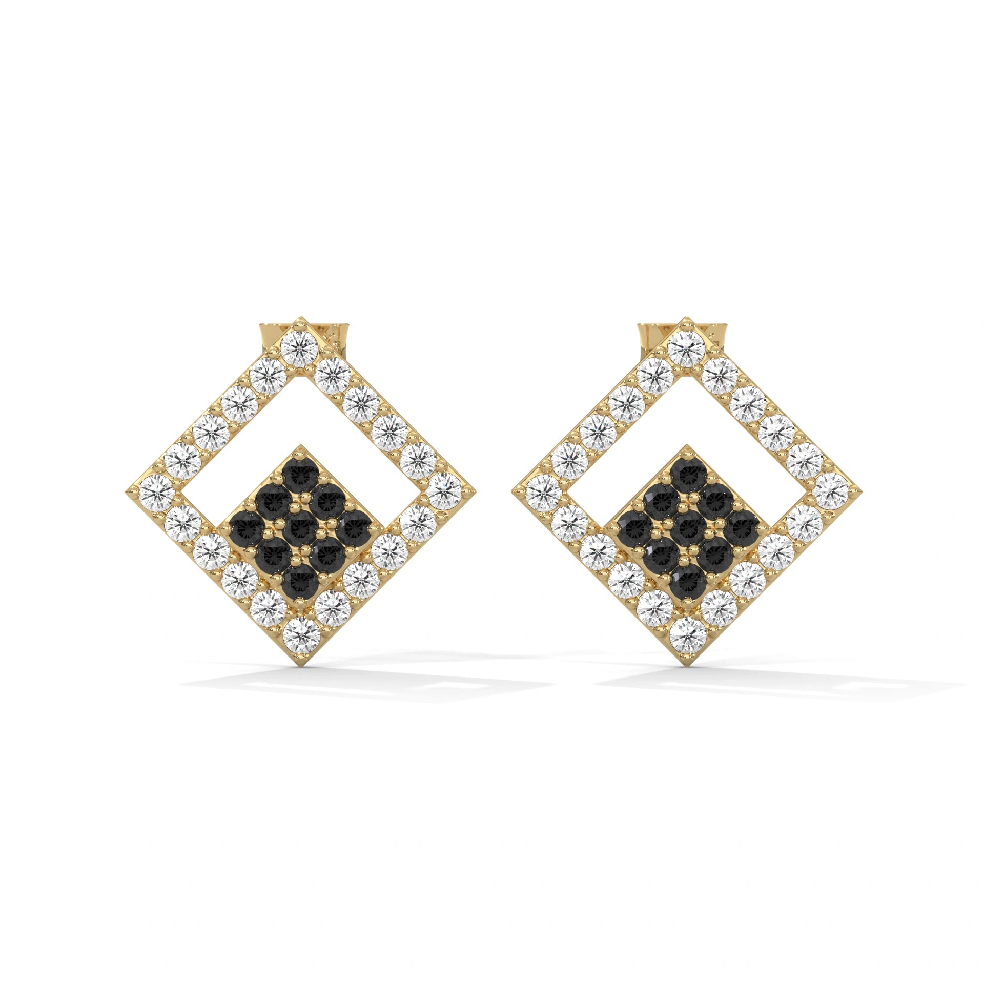 Shop 0.58 Carat Round Cut Black Diamond Cluster Halo Stud Earrings 18K Yellow Gold