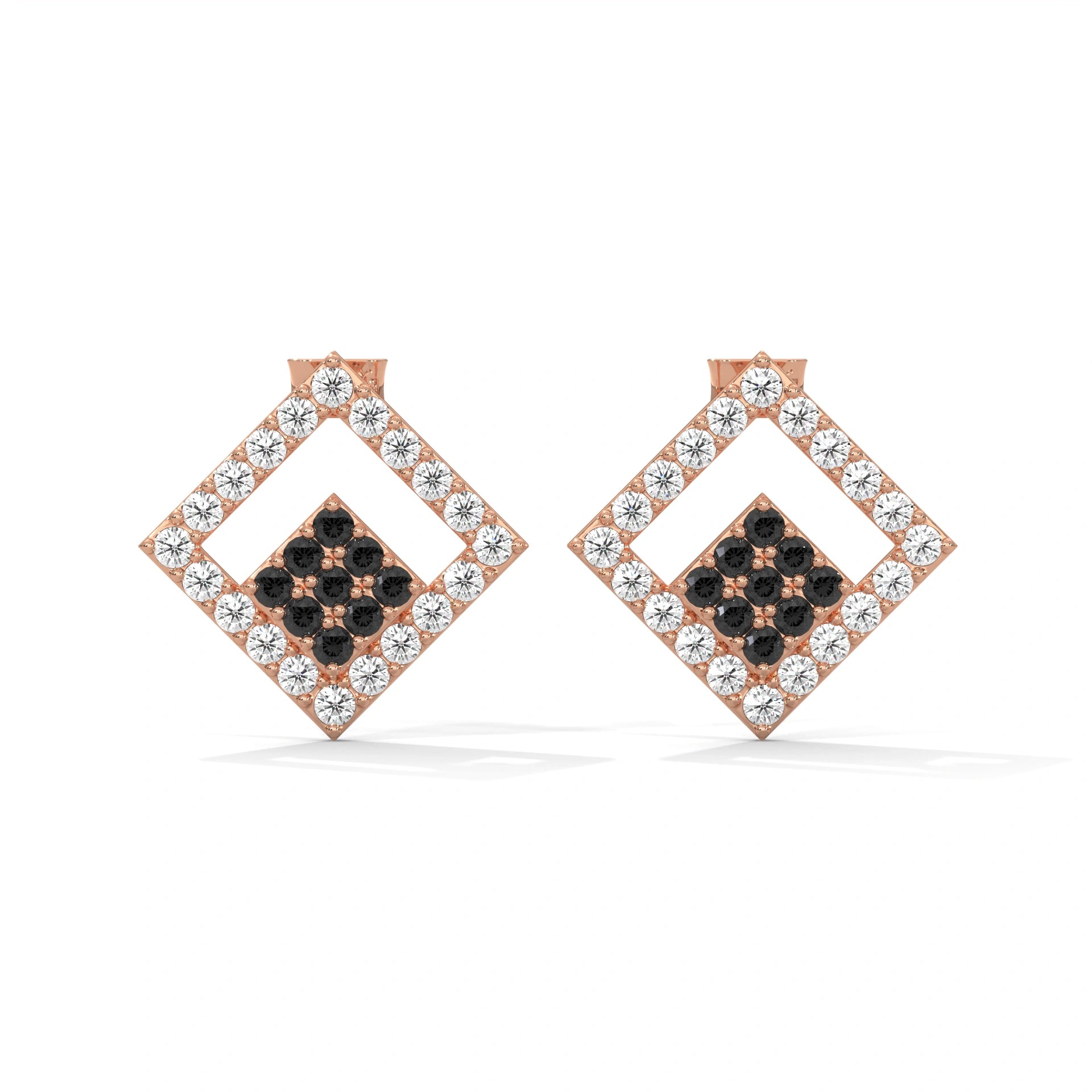 Shop 0.58 Carat Round Cut Black Diamond Cluster Halo Stud Earrings 18K Rose Gold
