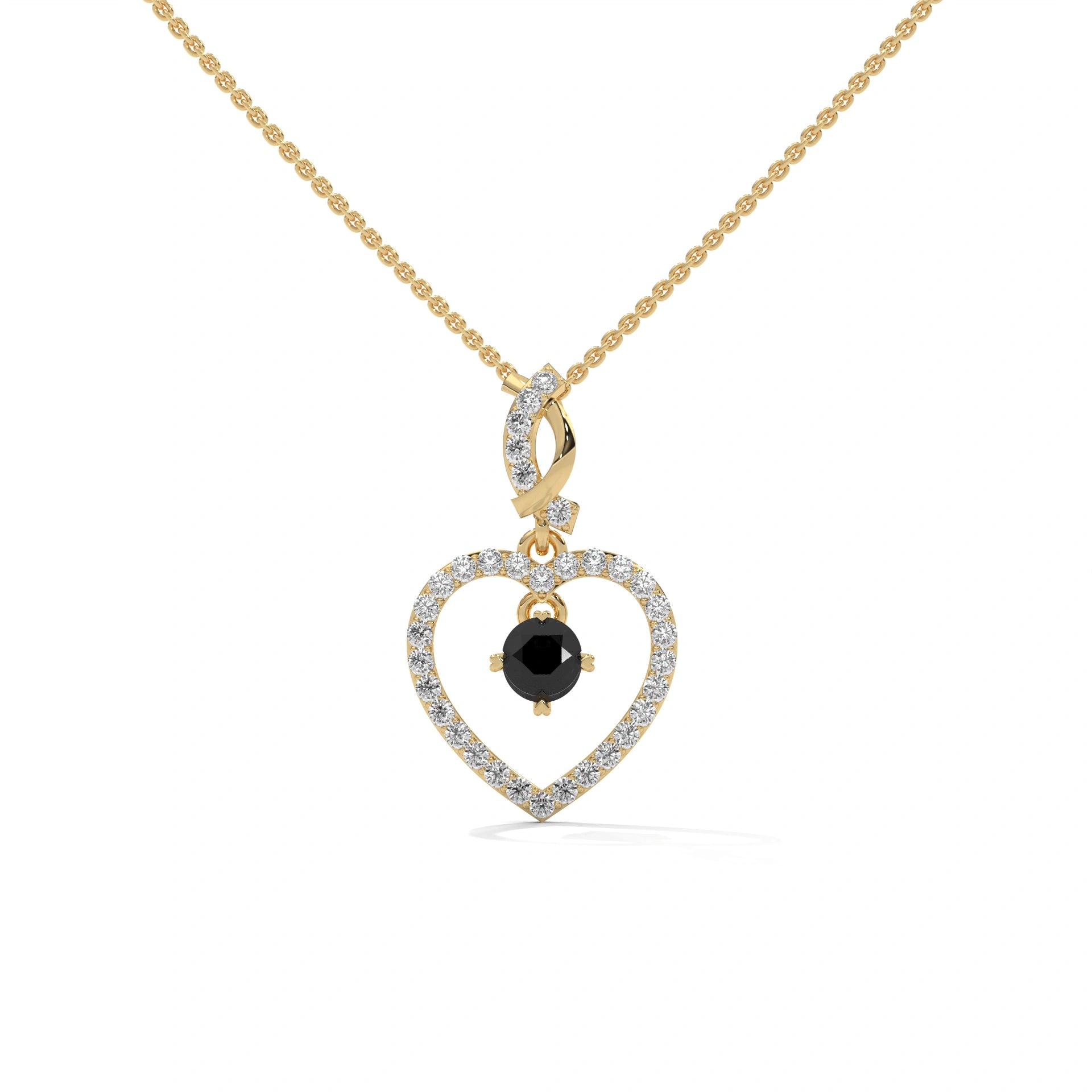 0.62 Ct T.W.T Black Diamond Heart Pendant Necklace in Rose Gold 18K Yellow Gold